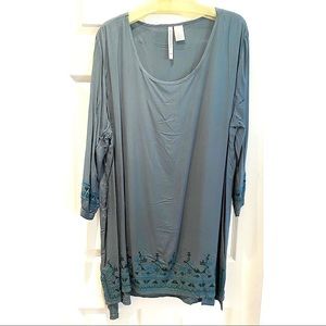 Forgotten Grace Embroidered Hem Tunic - Green 2X-3X